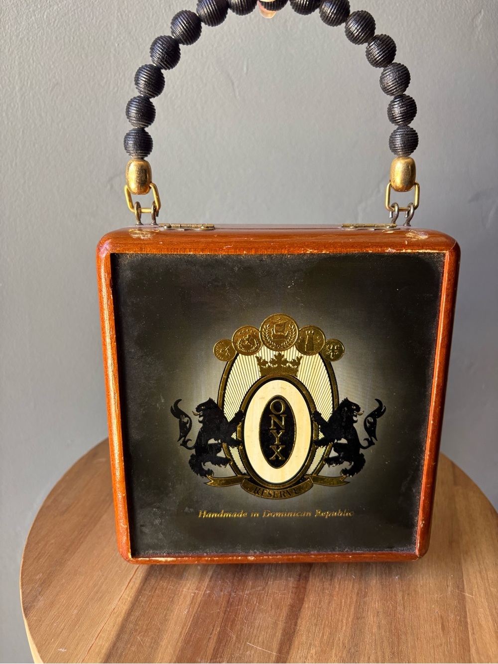 Vintage Onyx Reserve Wooden Cigar Box Purse Bag Beaded Handle